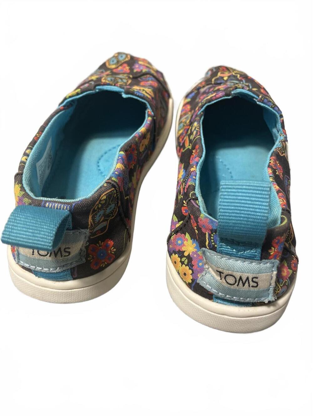 TOMS Kids Sugar Skull Print Slip On Shoes Girls Size 12 Black Colorful Casual - Picture 5 of 6